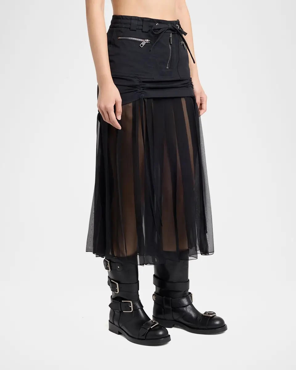 Dolce & Gabbana Twill And Pleated Chiffon Midi Skirt | Thumbnail 8 Dolce & Gabbana Twill And Pleated Chiffon Midi Skirt | Thumbnail 8