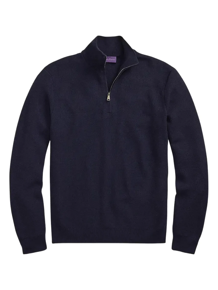 Men's Piqué-Knit Wool Quarter-Zip Sweater