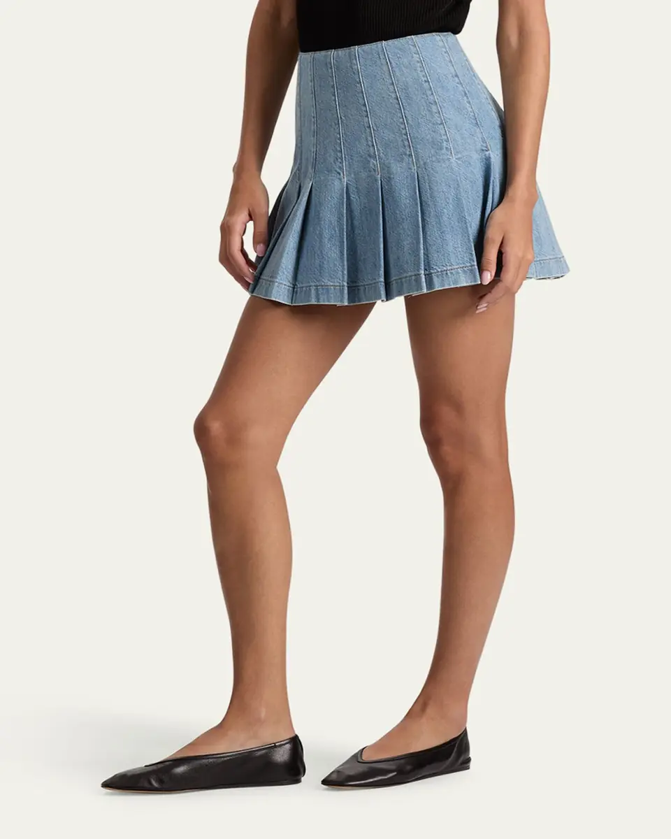 Alice + Olivia Carter Pleated Denim Mini Skirt | Thumbnail 4 Alice + Olivia Carter Pleated Denim Mini Skirt | Thumbnail 4