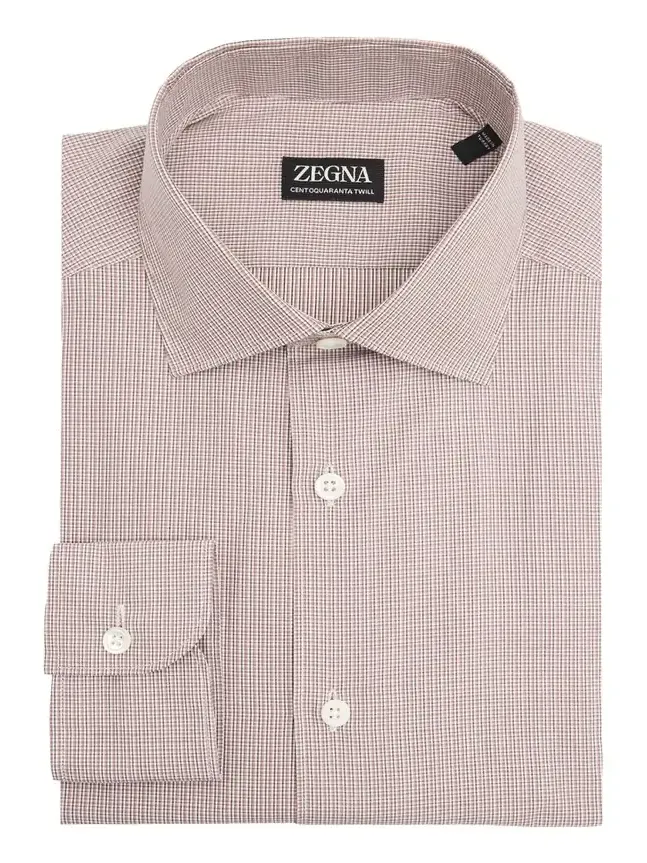 Zegna Men's Micro-Plaid Centoquaranta Twill Dress Shirt