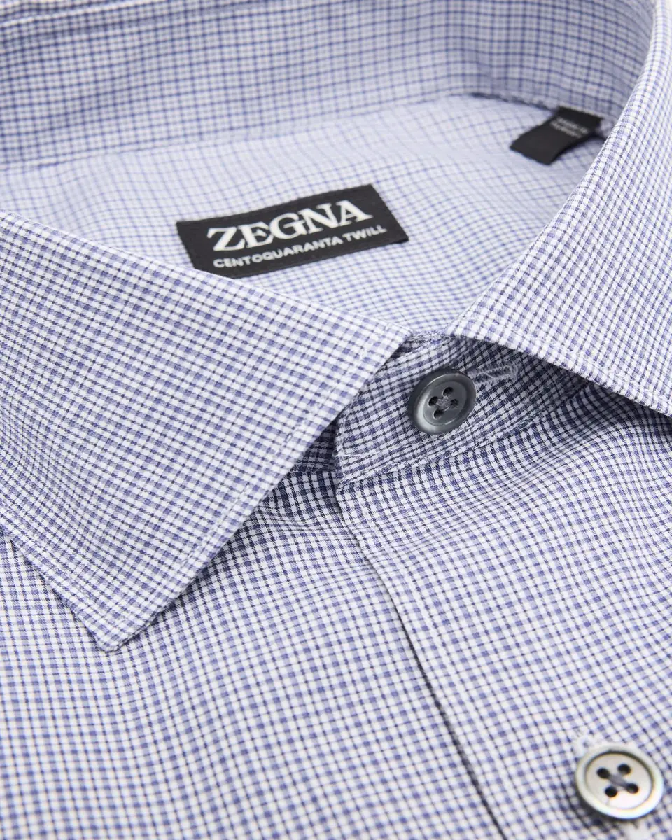 Zegna Men's Micro-Plaid Centoquaranta Twill Dress Shirt | Thumbnail 2 Zegna Men's Micro-Plaid Centoquaranta Twill Dress Shirt | Thumbnail 2