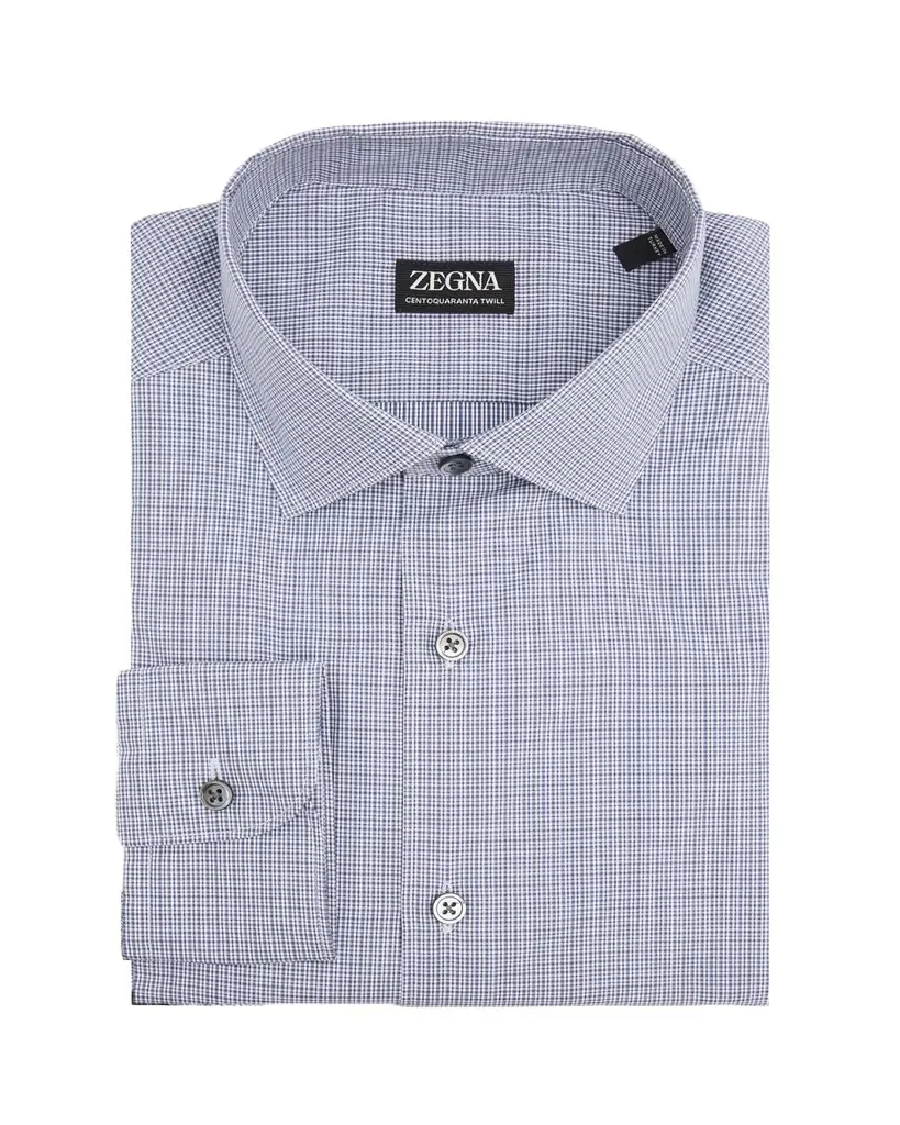 Men's Micro-Plaid Centoquaranta Twill Dress Shirt Men's Micro-Plaid Centoquaranta Twill Dress Shirt