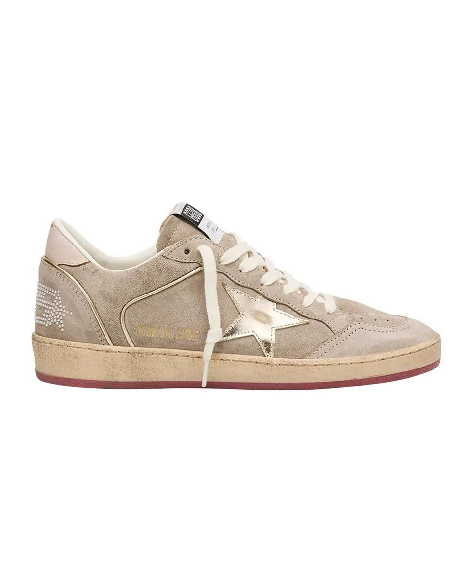 Golden Goose Ball Star Mixed Leather Low-Top Sneakers with Bead Lettering | Thumbnail 2