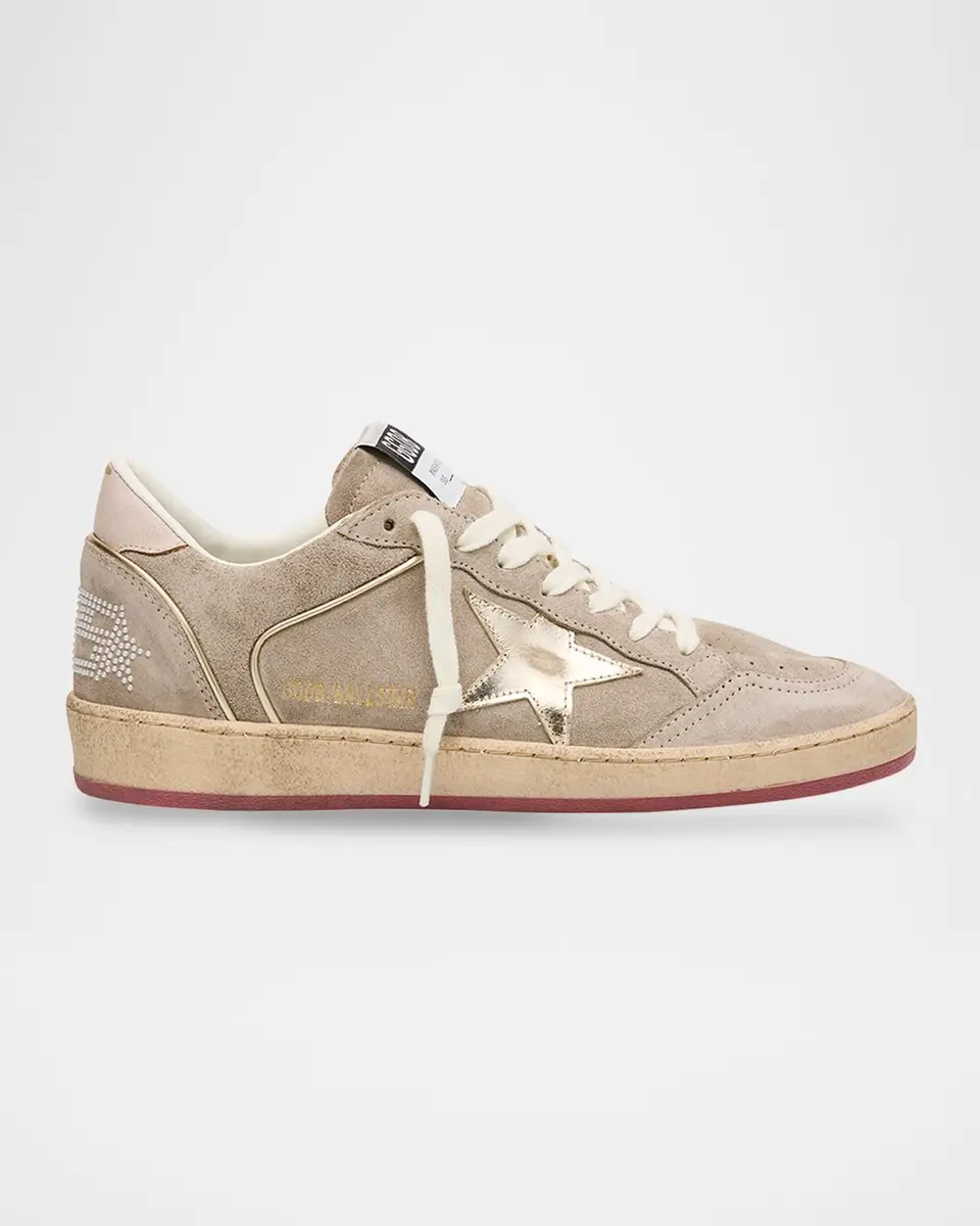Golden Goose Ball Star Mixed Leather Low-Top Sneakers with Bead Lettering | Thumbnail 3
