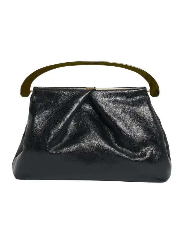 Pleated Crinkled Leather Top-Handle Bag