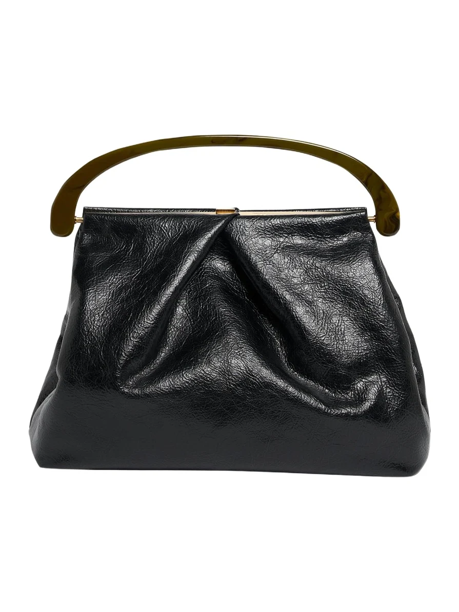Pleated Crinkled Leather Top-Handle Bag