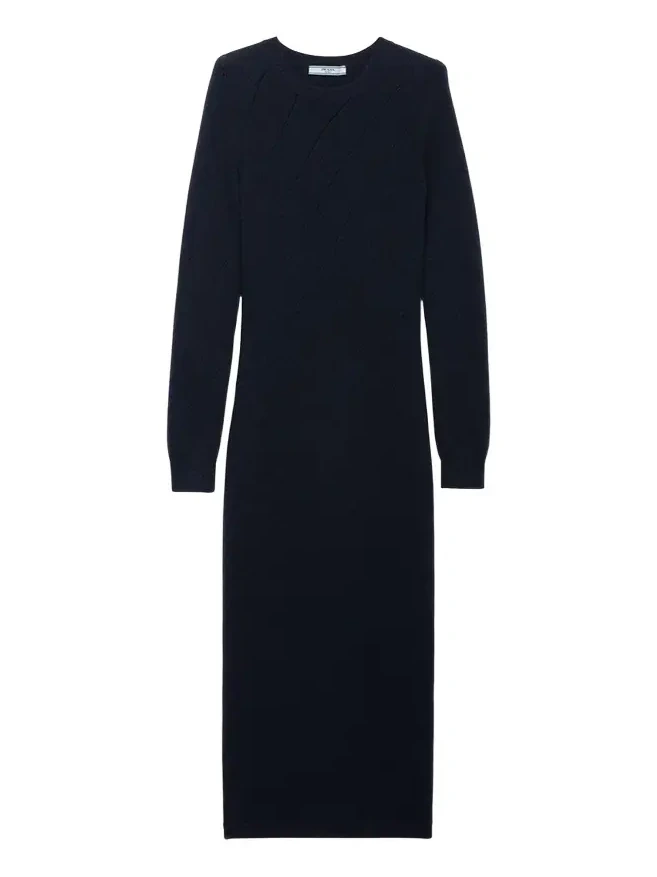 Cashmere Pointelle Knit Long-Sleeve Midi Sweater Dress Cashmere Pointelle Knit Long-Sleeve Midi Sweater Dress