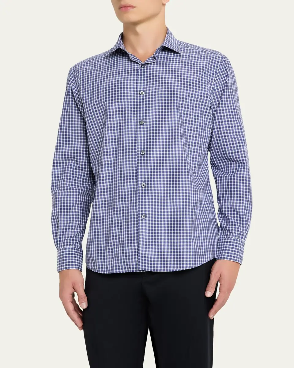 ZEGNA Men's Petite Check Cotton Button-Down Shirt | Thumbnail 4 ZEGNA Men's Petite Check Cotton Button-Down Shirt | Thumbnail 4