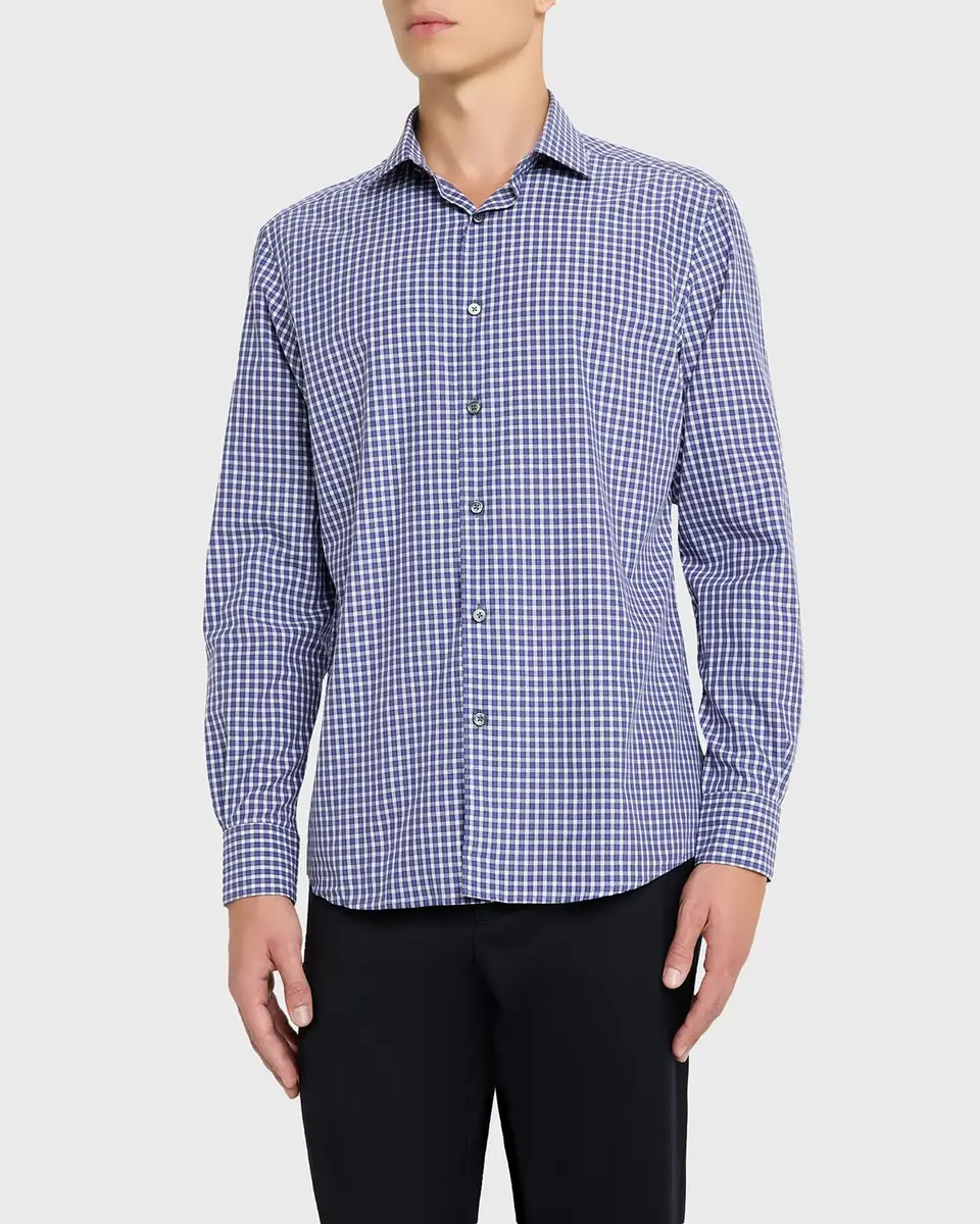 ZEGNA Men's Petite Check Cotton Button-Down Shirt | Thumbnail 8 ZEGNA Men's Petite Check Cotton Button-Down Shirt | Thumbnail 8
