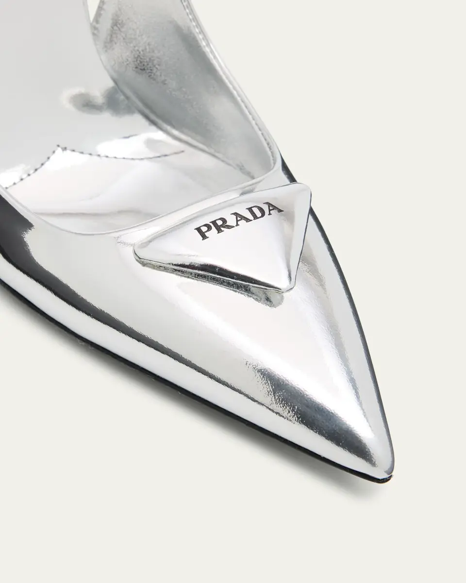 Prada Metallic Leather Padded Triangle Slingback Pumps | Thumbnail 3