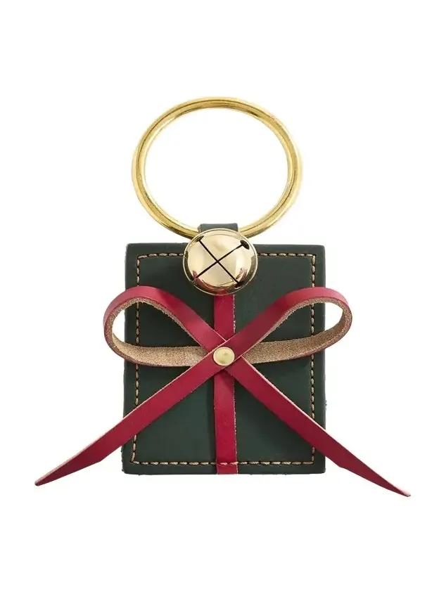 Green & Red Leather Gift Box Decorative Charm with Brass Bell Green & Red Leather Gift Box Decorative Charm with Brass Bell