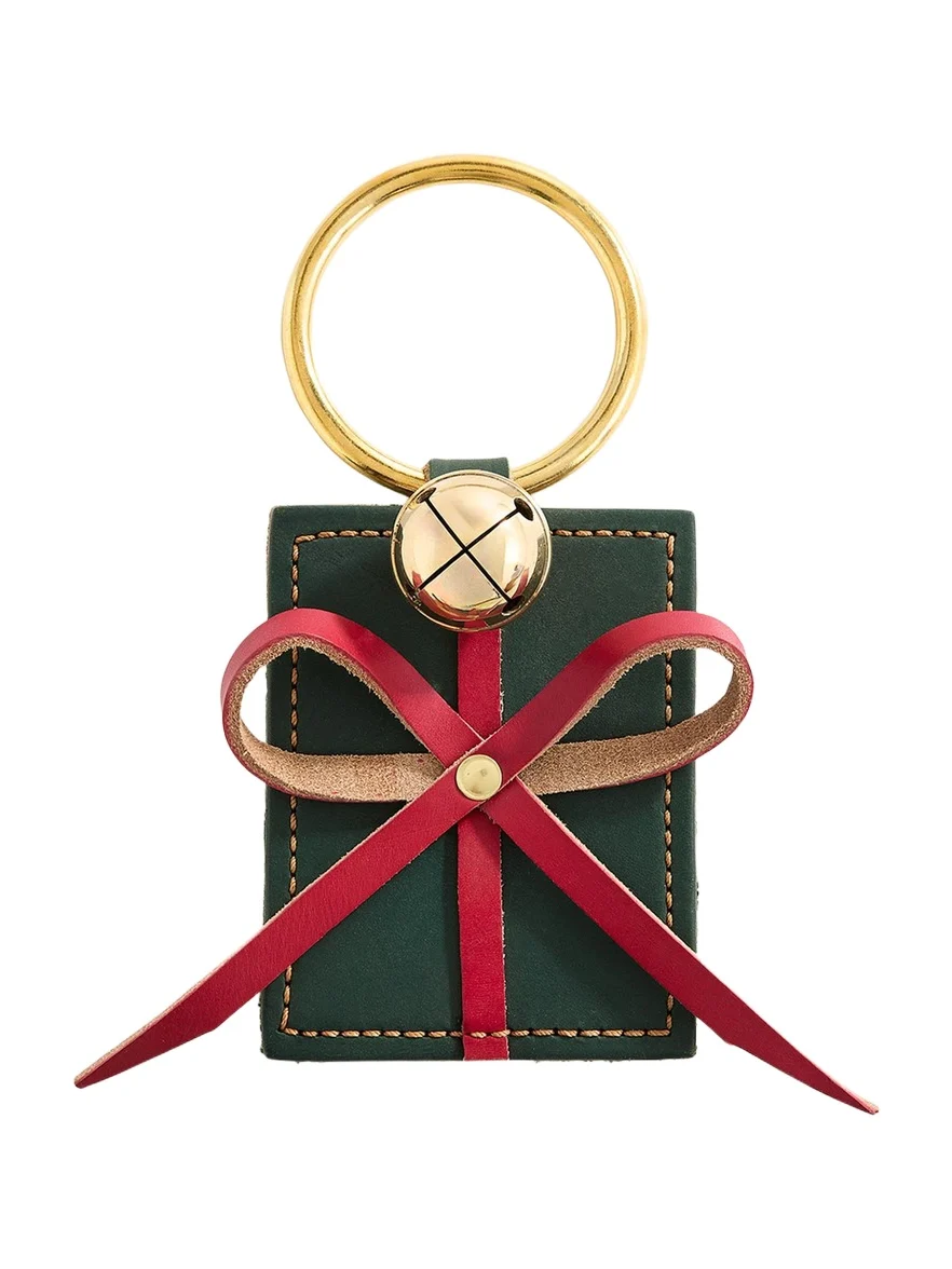 Green & Red Leather Gift Box Decorative Charm with Brass Bell Green & Red Leather Gift Box Decorative Charm with Brass Bell