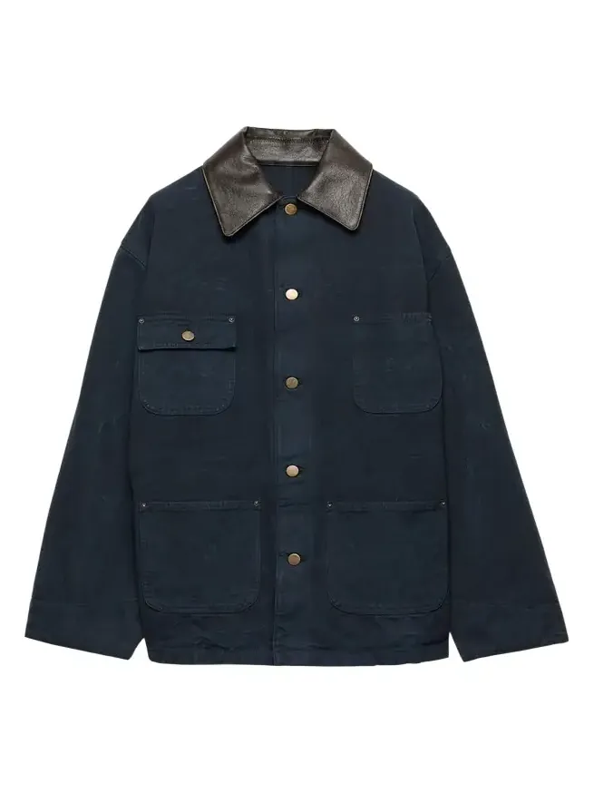 Leather-Collar Canvas Utility Jacket Leather-Collar Canvas Utility Jacket