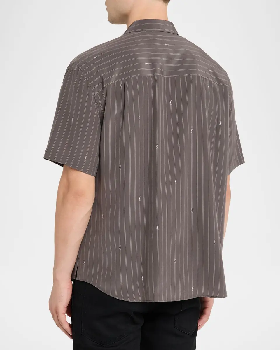 Saint Laurent Men's Cassandre Short-Sleeved Button-Front Shirt | Thumbnail 2 Saint Laurent Men's Cassandre Short-Sleeved Button-Front Shirt | Thumbnail 2
