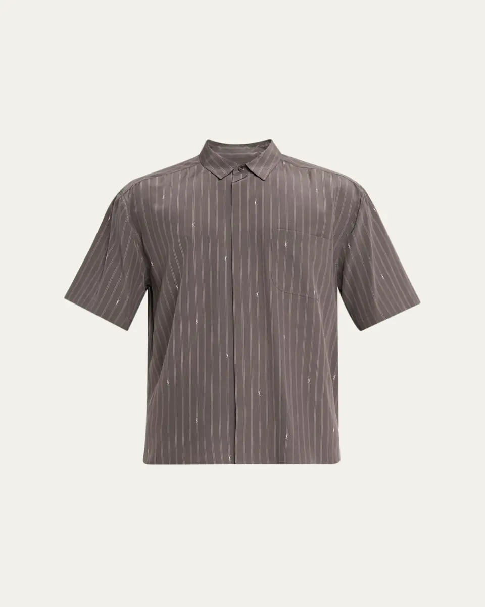 Saint Laurent Men's Cassandre Short-Sleeved Button-Front Shirt | Thumbnail 5 Saint Laurent Men's Cassandre Short-Sleeved Button-Front Shirt | Thumbnail 5