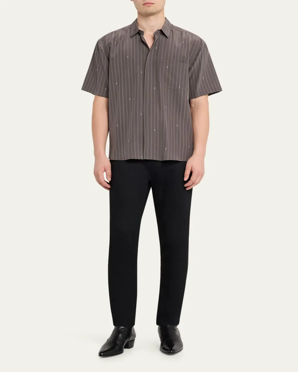 Saint Laurent Men's Cassandre Short-Sleeved Button-Front Shirt | Thumbnail 6 Saint Laurent Men's Cassandre Short-Sleeved Button-Front Shirt | Thumbnail 6