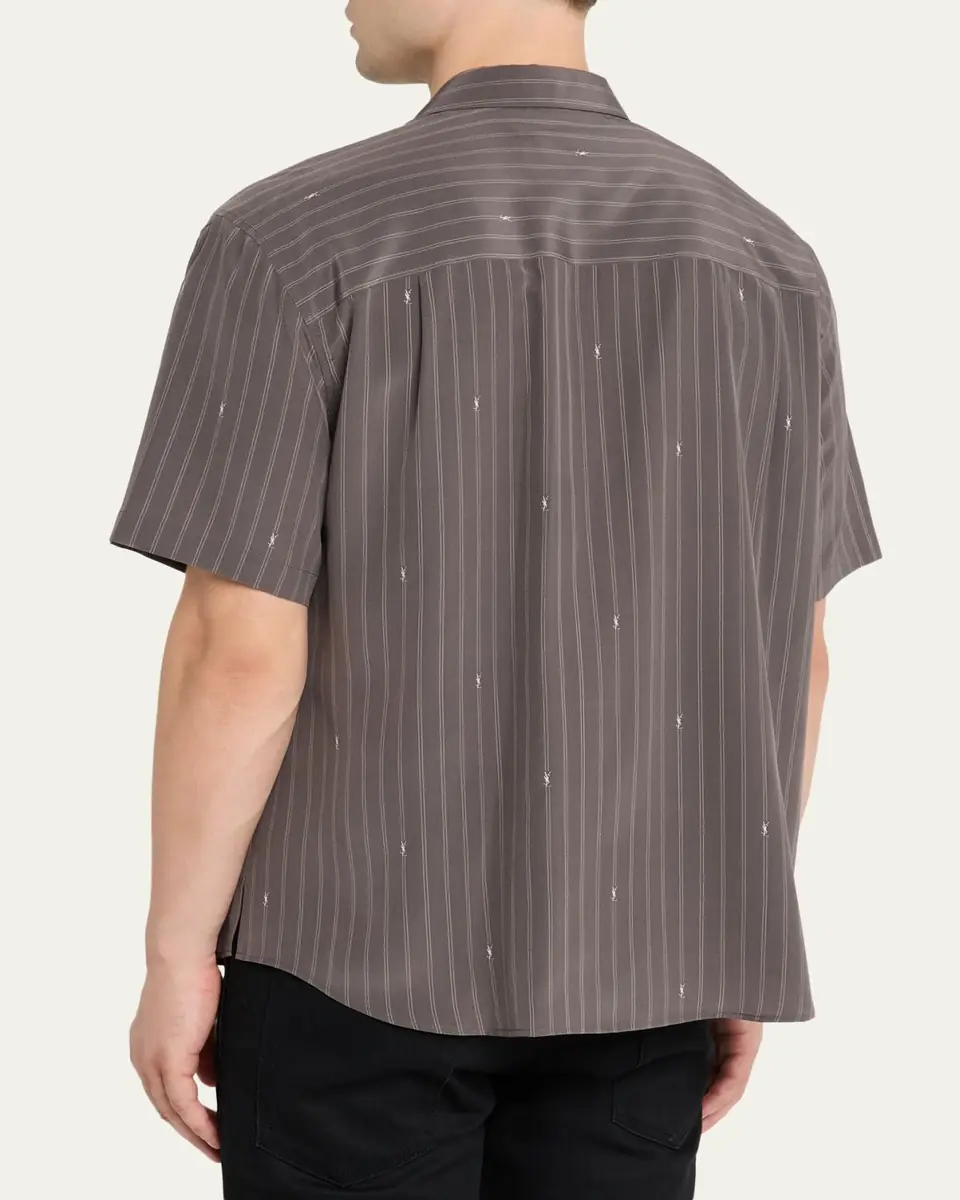 Saint Laurent Men's Cassandre Short-Sleeved Button-Front Shirt | Thumbnail 7 Saint Laurent Men's Cassandre Short-Sleeved Button-Front Shirt | Thumbnail 7