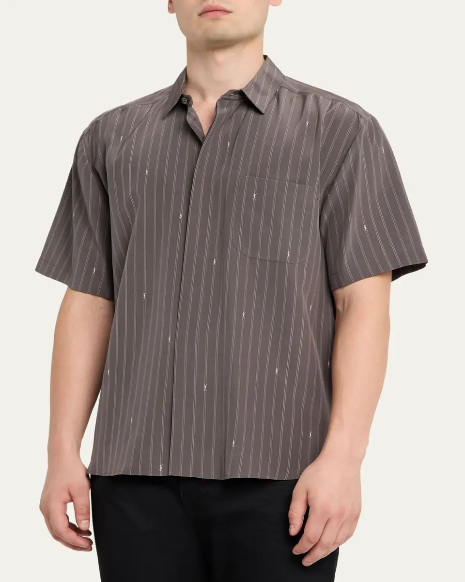 Saint Laurent Men's Cassandre Short-Sleeved Button-Front Shirt | Thumbnail 8 Saint Laurent Men's Cassandre Short-Sleeved Button-Front Shirt | Thumbnail 8