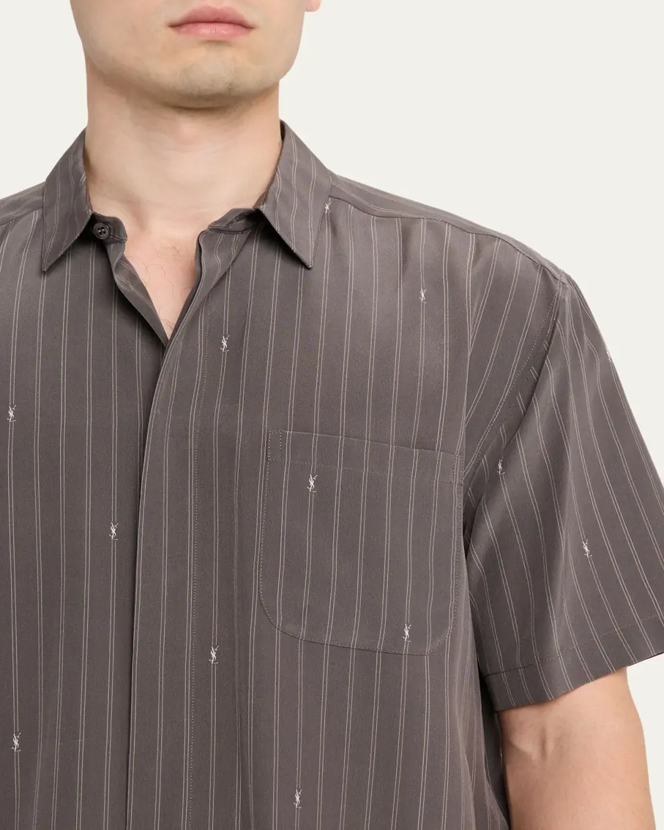Saint Laurent Men's Cassandre Short-Sleeved Button-Front Shirt | Thumbnail 9 Saint Laurent Men's Cassandre Short-Sleeved Button-Front Shirt | Thumbnail 9