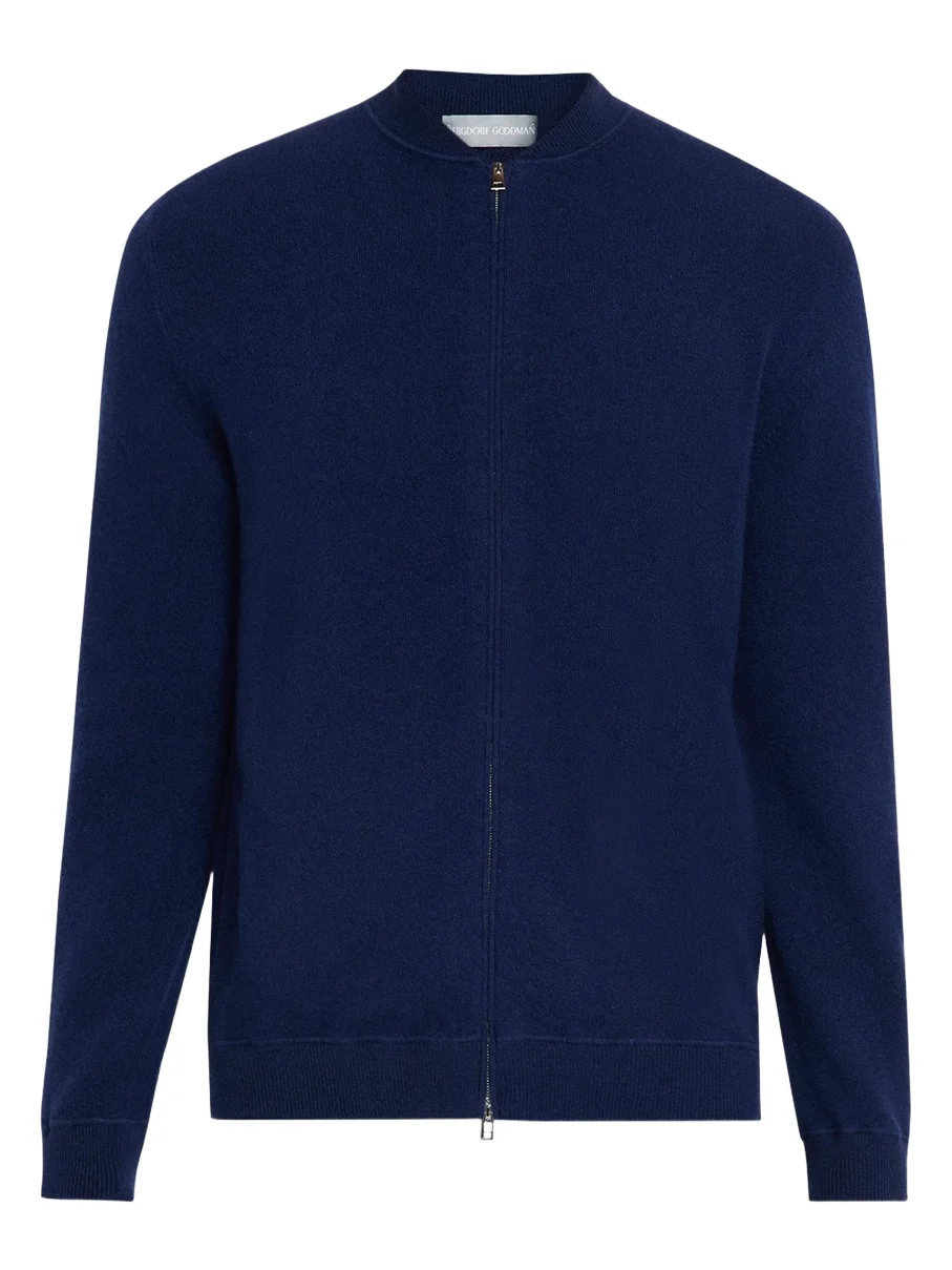 Bergdorf Goodman Men's Wool Full-Zip Baseball-Collar Sweater