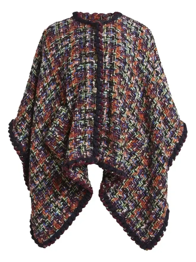 Multicolor Tweed Wool-Mohair Blend Cape