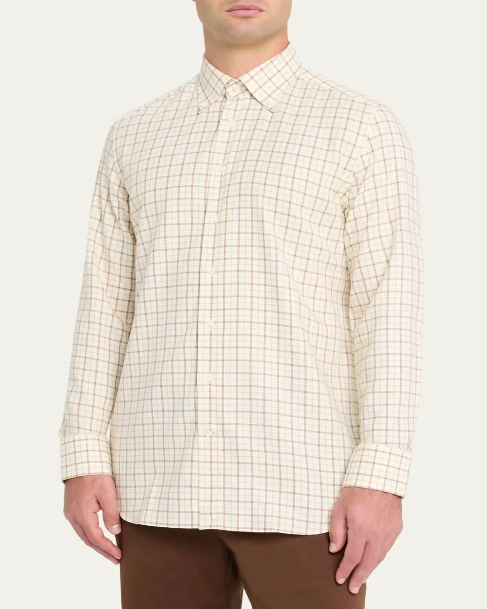 Bergdorf Goodman Men's Cotton Tattersall Check Button-Collar Sport Shirt | Thumbnail 4