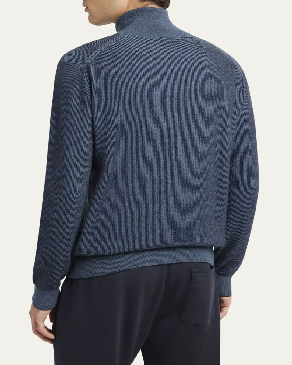 Brioni Men's Wool, Silk and Cashmere Rib Quarter-Zip Sweater | Thumbnail 3 Brioni Men's Wool, Silk and Cashmere Rib Quarter-Zip Sweater | Thumbnail 3