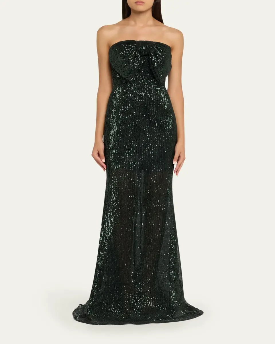 BADGLEY MISCHKA Strapless Bow-Front Sequin Gown | Thumbnail 2