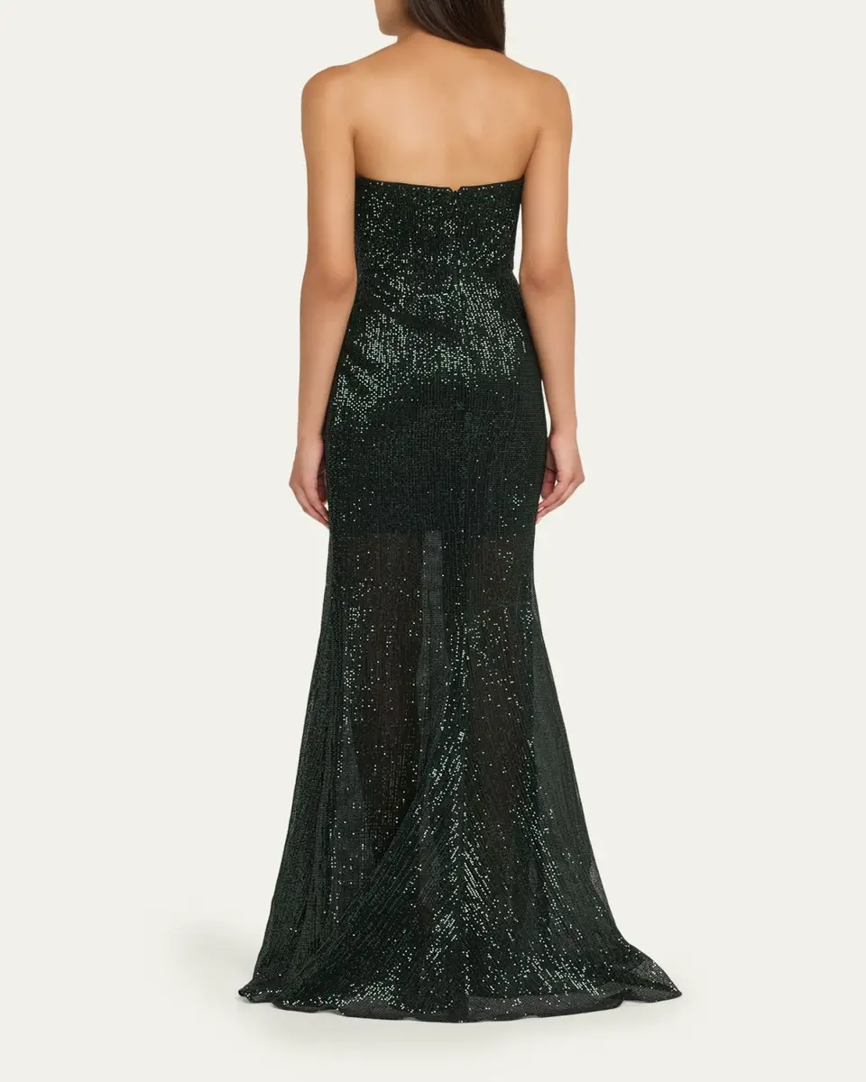 BADGLEY MISCHKA Strapless Bow-Front Sequin Gown | Thumbnail 3