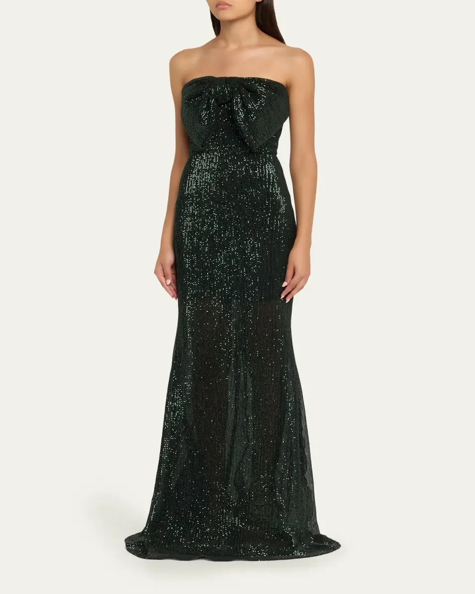 BADGLEY MISCHKA Strapless Bow-Front Sequin Gown | Thumbnail 4