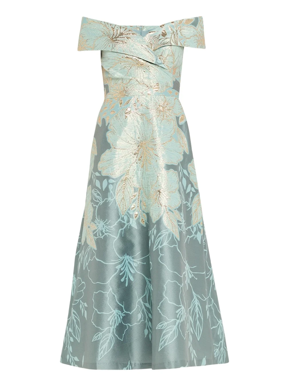 Off-Shoulder Metallic Jacquard Midi Dress Off-Shoulder Metallic Jacquard Midi Dress