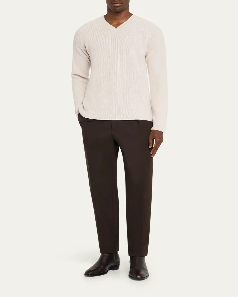 Bergdorf Goodman Men's Cashmere and Wool Rib V-Neck Sweater | Thumbnail 2