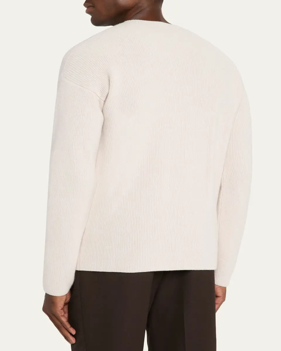 Bergdorf Goodman Men's Cashmere and Wool Rib V-Neck Sweater | Thumbnail 3