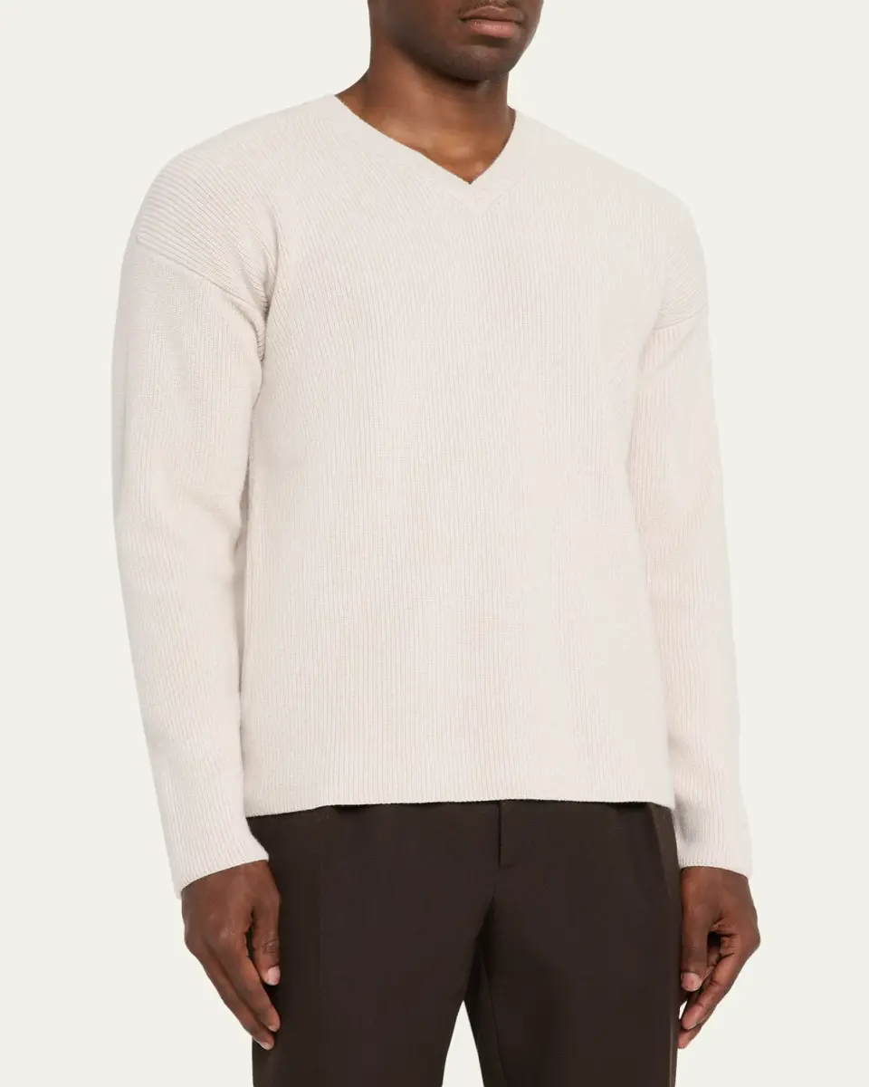 Bergdorf Goodman Men's Cashmere and Wool Rib V-Neck Sweater | Thumbnail 4