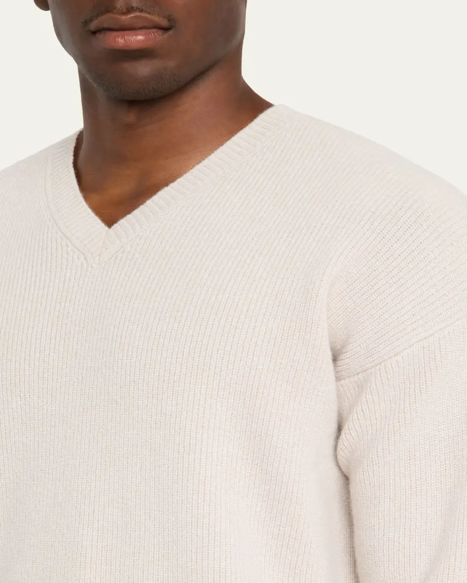 Bergdorf Goodman Men's Cashmere and Wool Rib V-Neck Sweater | Thumbnail 5
