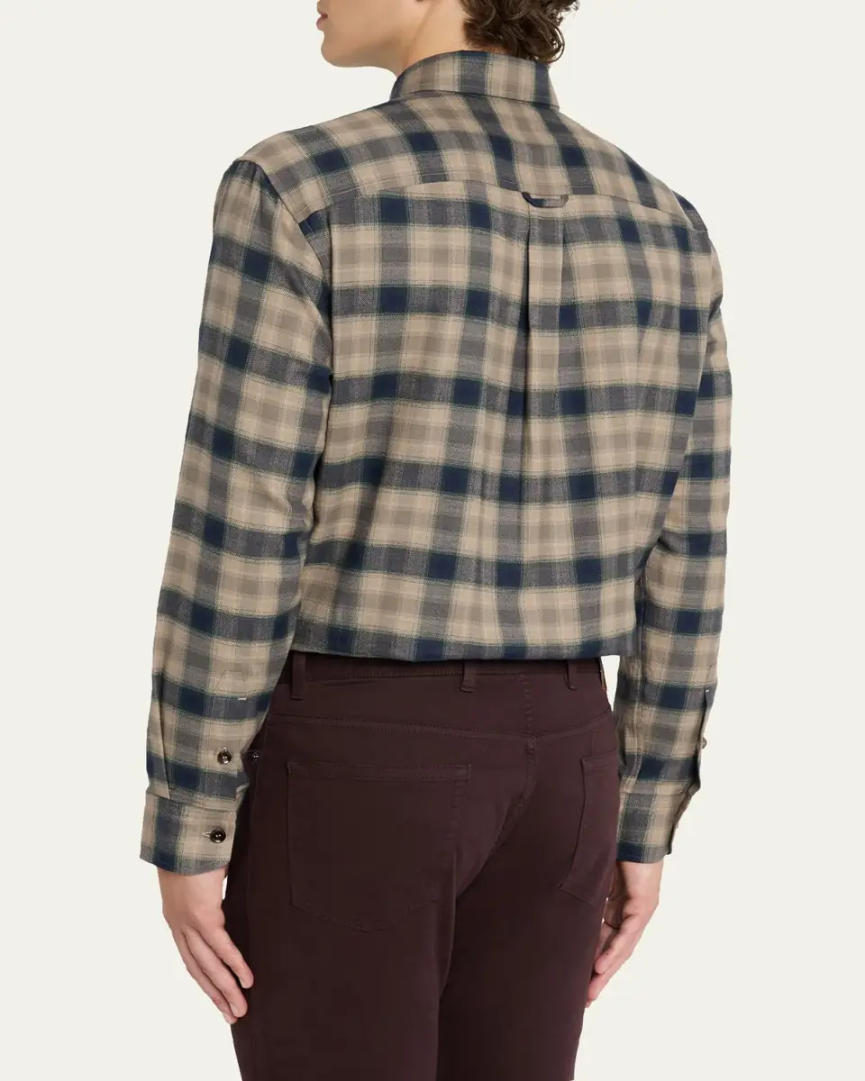 Brioni Men's Cotton Flannel Plaid Button-Down Shirt | Thumbnail 3 Brioni Men's Cotton Flannel Plaid Button-Down Shirt | Thumbnail 3