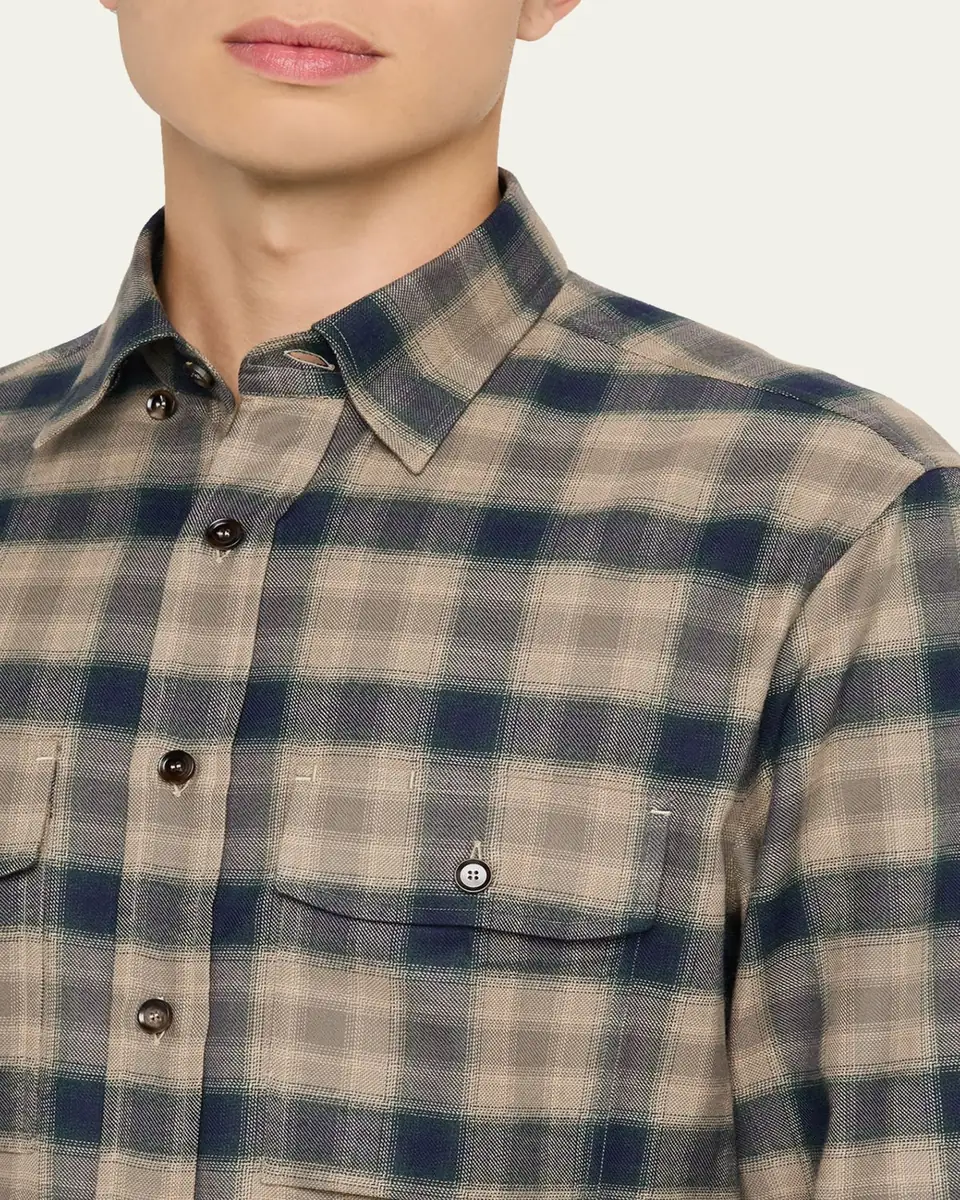 Brioni Men's Cotton Flannel Plaid Button-Down Shirt | Thumbnail 5 Brioni Men's Cotton Flannel Plaid Button-Down Shirt | Thumbnail 5