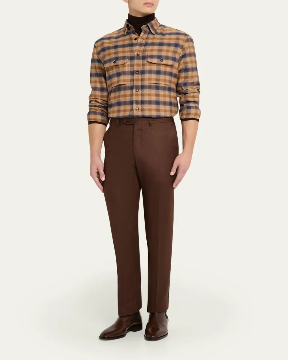 Brioni Men's Cotton Flannel Plaid Button-Down Shirt | Thumbnail 6 Brioni Men's Cotton Flannel Plaid Button-Down Shirt | Thumbnail 6