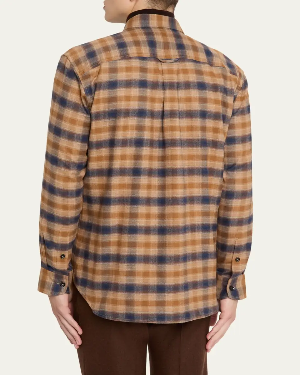 Brioni Men's Cotton Flannel Plaid Button-Down Shirt | Thumbnail 7 Brioni Men's Cotton Flannel Plaid Button-Down Shirt | Thumbnail 7