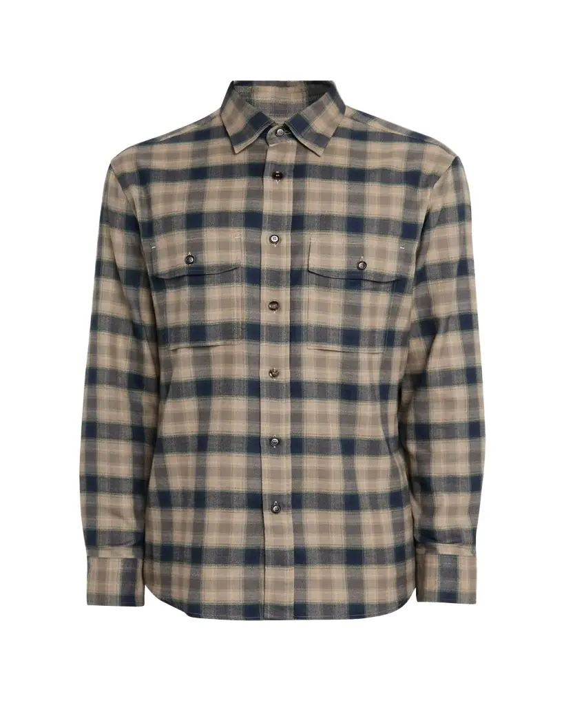 Men's Cotton Flannel Plaid Button-Down Shirt