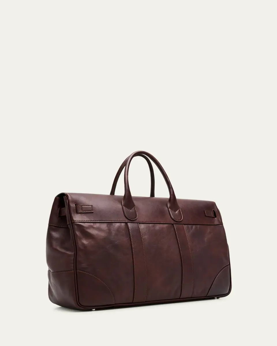 Brunello Cucinelli Men's Country Leather Clasp-Front Duffel Bag | Thumbnail 3 Brunello Cucinelli Men's Country Leather Clasp-Front Duffel Bag | Thumbnail 3