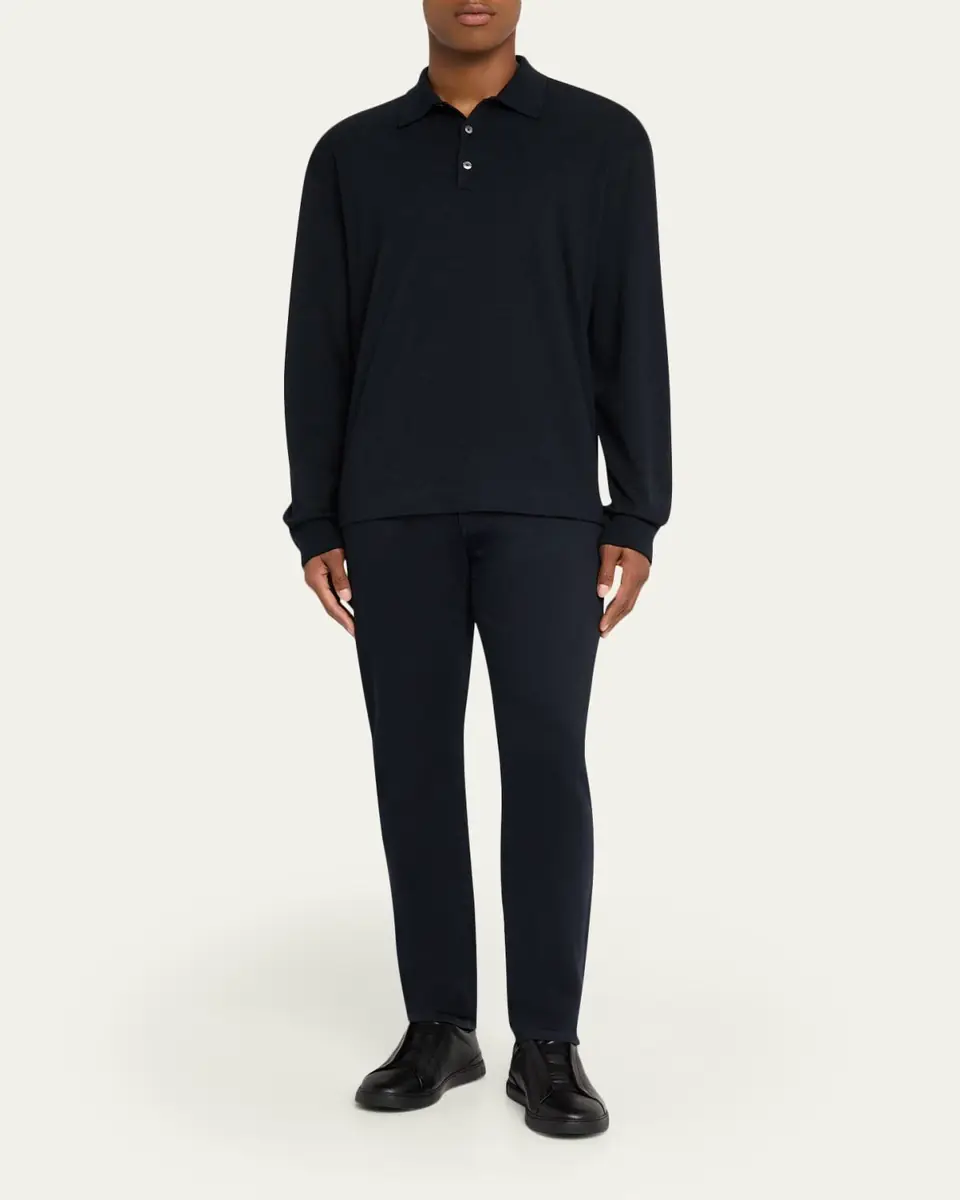 Zegna Men's Cotton Classic Fit Long-Sleeve Polo Shirt | Thumbnail 2 Zegna Men's Cotton Classic Fit Long-Sleeve Polo Shirt | Thumbnail 2