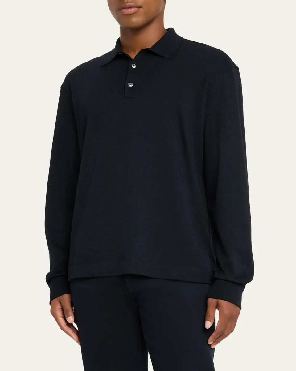 Zegna Men's Cotton Classic Fit Long-Sleeve Polo Shirt | Thumbnail 4 Zegna Men's Cotton Classic Fit Long-Sleeve Polo Shirt | Thumbnail 4