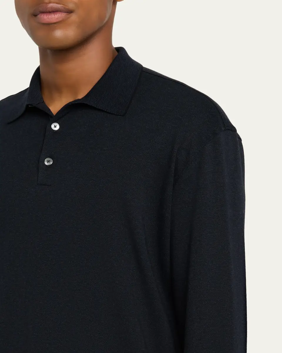 Zegna Men's Cotton Classic Fit Long-Sleeve Polo Shirt | Thumbnail 5 Zegna Men's Cotton Classic Fit Long-Sleeve Polo Shirt | Thumbnail 5