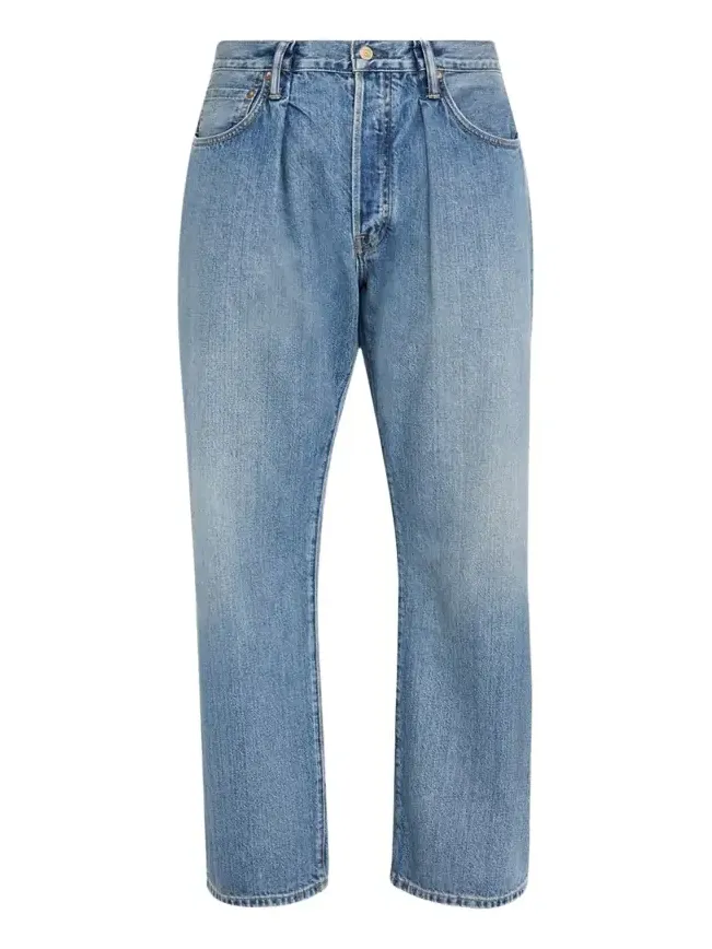 The Seven Continents Men's Cinch Blue Denim Loose-Fit Pleated Jeans