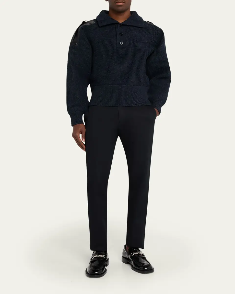 Burberry Men's Wool Half-Placket Leather-Epaulette Turtleneck Sweater | Thumbnail 2 Burberry Men's Wool Half-Placket Leather-Epaulette Turtleneck Sweater | Thumbnail 2
