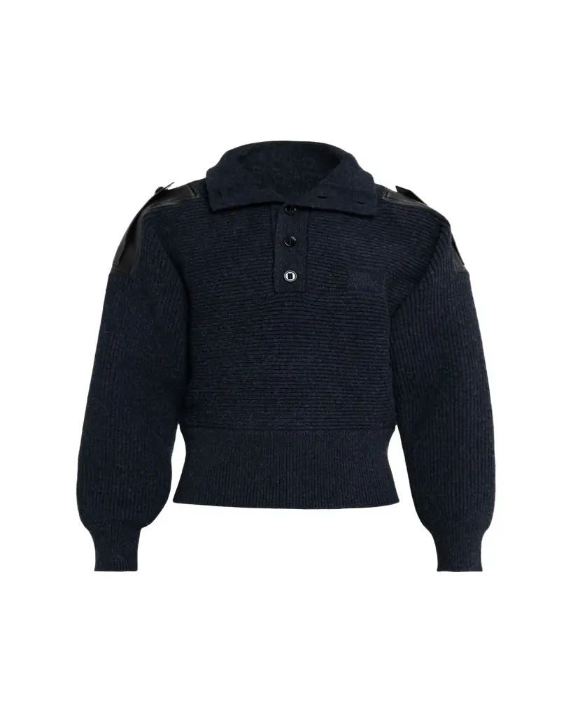 Burberry Men's Wool Half-Placket Leather-Epaulette Turtleneck Sweater | Image 1 Burberry Men's Wool Half-Placket Leather-Epaulette Turtleneck Sweater | Image 1