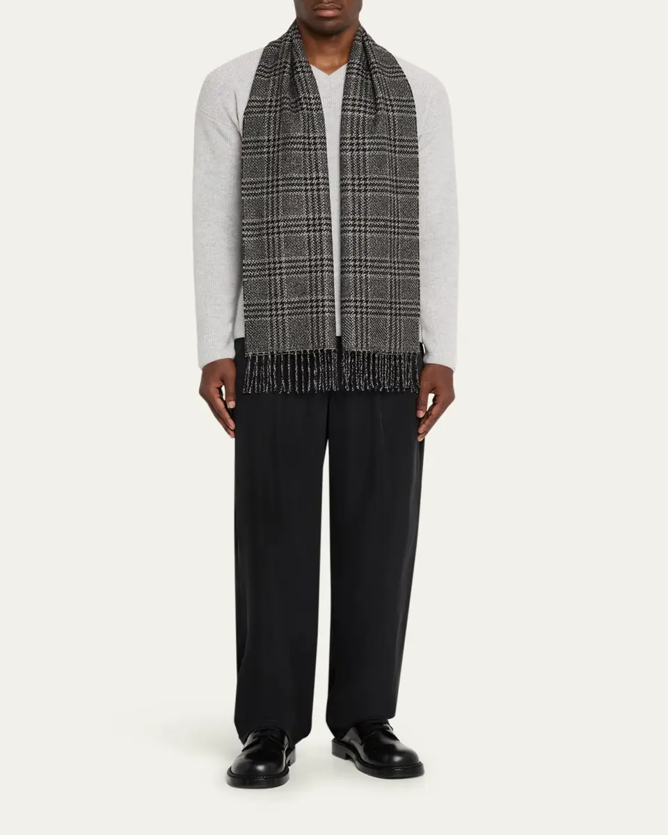 PIACENZA Men's Houndstooth Plaid Silk Cashmere Scarf | Thumbnail 2