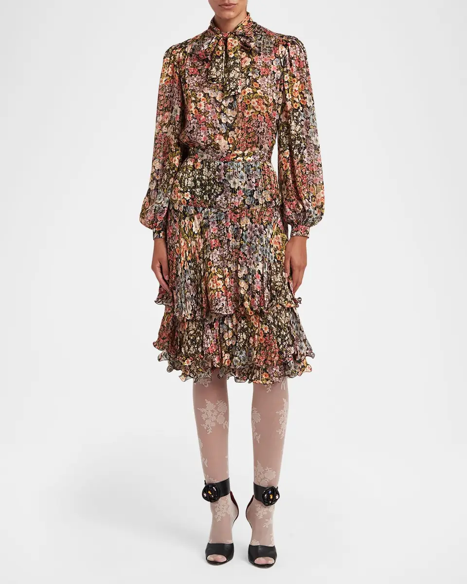 Valentino Garavani Floral Metallic Crinkle Satin Bow-Neck Blouse | Thumbnail 6 Valentino Garavani Floral Metallic Crinkle Satin Bow-Neck Blouse | Thumbnail 6