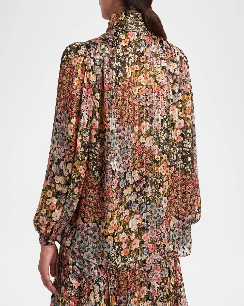 Valentino Garavani Floral Metallic Crinkle Satin Bow-Neck Blouse | Thumbnail 7 Valentino Garavani Floral Metallic Crinkle Satin Bow-Neck Blouse | Thumbnail 7